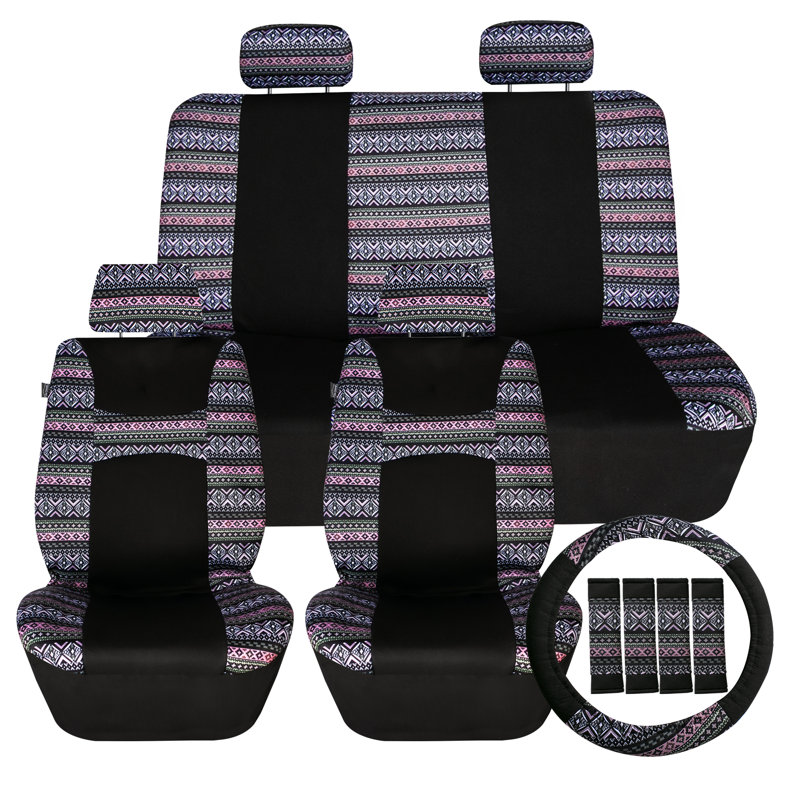 Beige Red And Blue Plaid Tartan Car Seat Covers